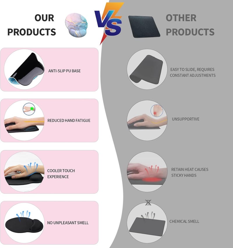 eulps Mouse Pad with Wrist Rest, Comfortable Computer Mousepad with Gel Wrist Support Smooth Surface and Non-Slip PU Base for Pain Relief, Laptop, Office & Home (Cyan Pink Marble) - Image 3